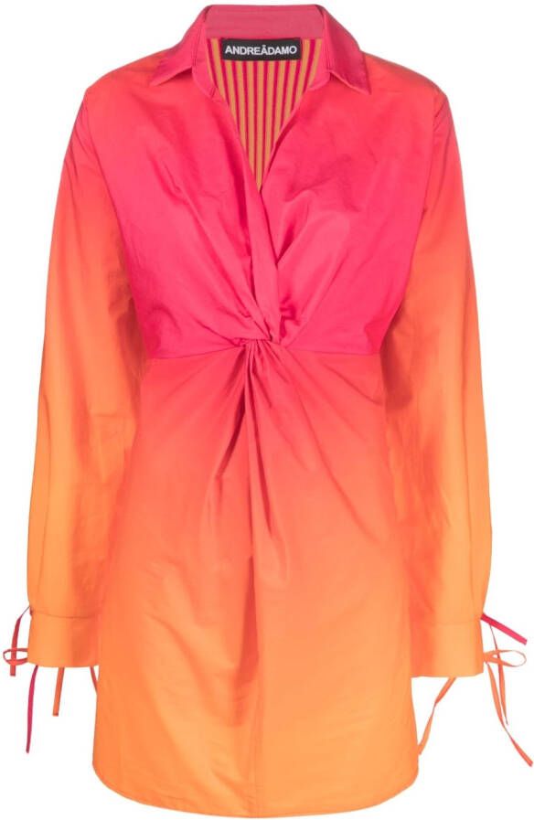 ANDREĀDAMO Mini-jurk met gesmockt detail Oranje