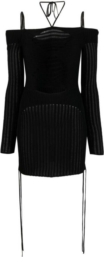 ANDREĀDAMO Ribgebreide mini-jurk Zwart