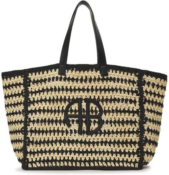 ANINE BING Shopper met logopatch Beige