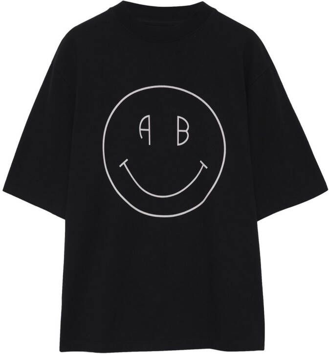 Anine Bing Vintage Black Wash Smiley T-Shirt Black Dames