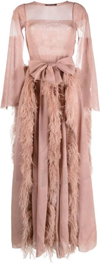 Antonino Valenti Maxi-jurk met veren Roze