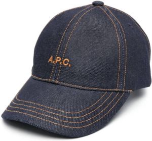 A.P.C. embroidered logo denim baseball cap Blauw