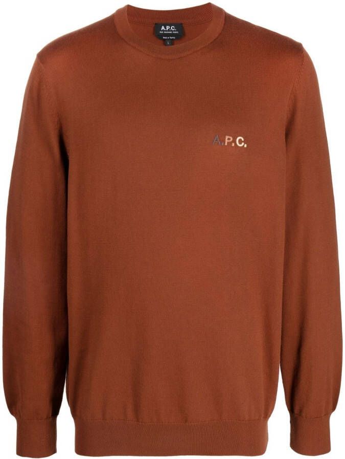 A.P.C. Sweater met geborduurd logo Bruin