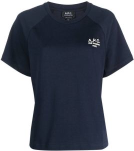 A.P.C. logo-embroidered cotton T-shirt Blauw