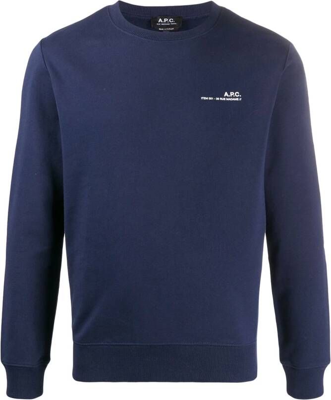 A.P.C. Sweater met logo Blauw