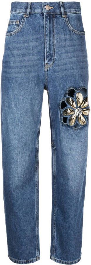 AREA Jeans met bloemenprint Blauw