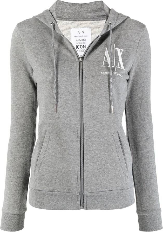 Armani Exchange Hoodie met logoprint en rits Grijs