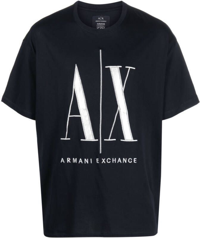 Armani Exchange T-shirt met geborduurd logo Blauw