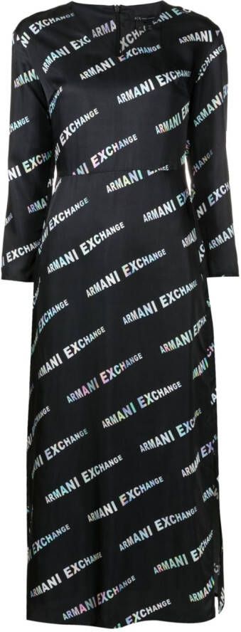 Armani Exchange Midi-jurk met logoprint Zwart
