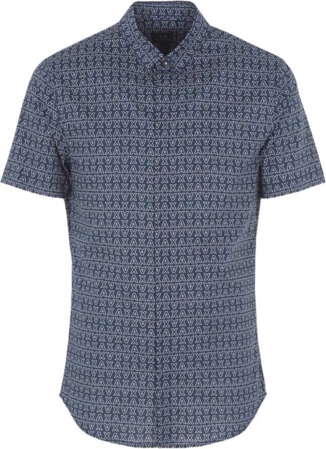 Armani Exchange Overhemd met monogramprint Blauw