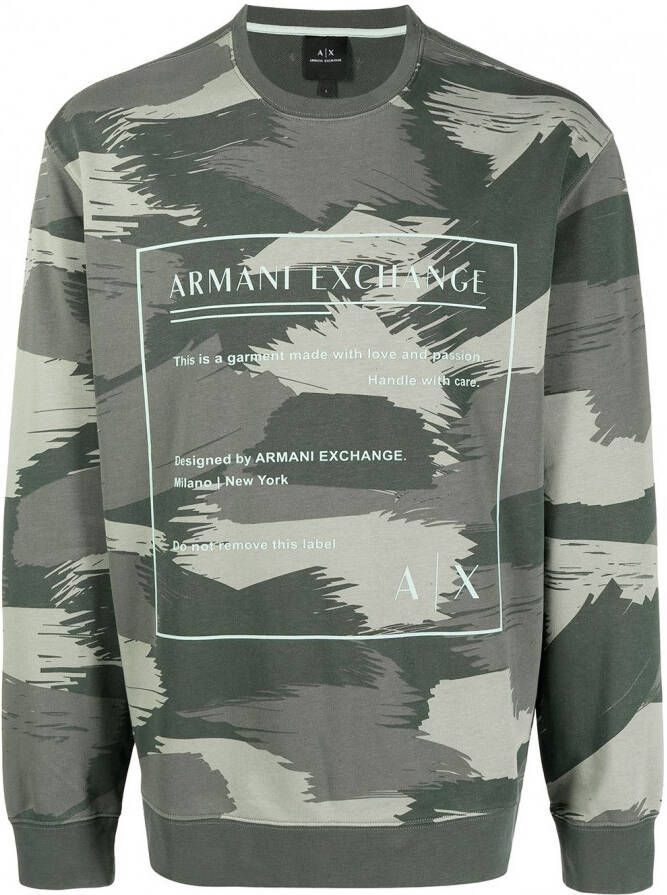Armani Exchange Sweater met camouflageprint Groen