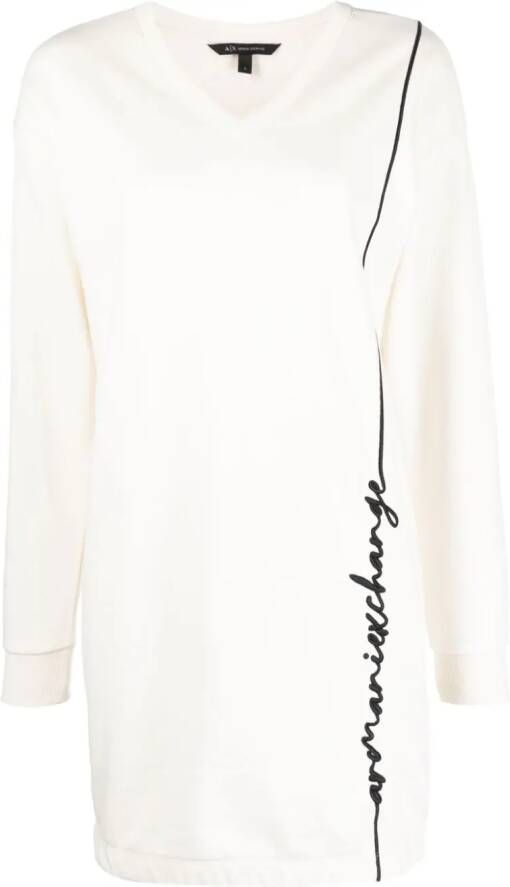 Armani Exchange Sweaterjurk met geborduurd logo Beige