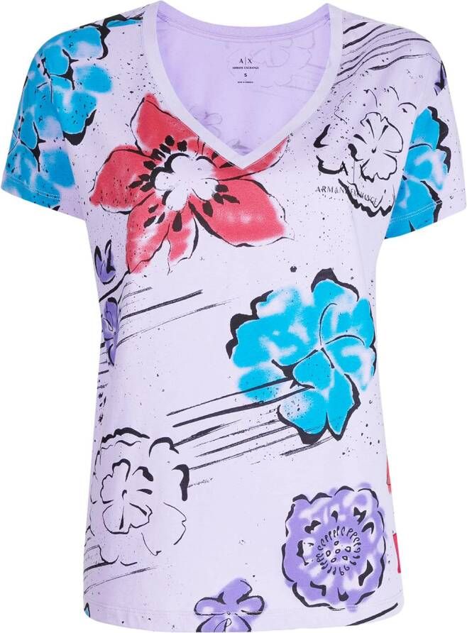 Armani Exchange T-shirt met bloemenprint Paars