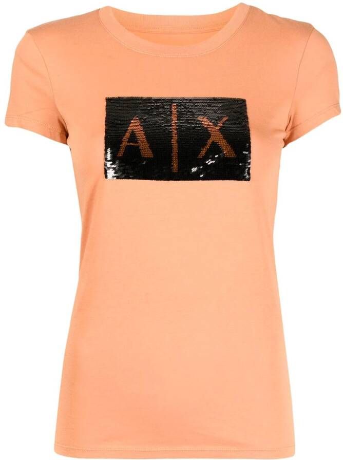 Armani Exchange T-shirt verfraaid met pailletten Bruin