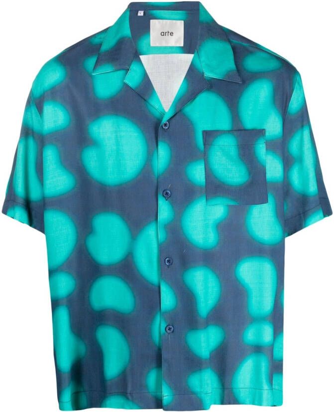 Arte Antwerp Korte Mouw Viscose Overhemd met Abstract Patroon Blauw Heren