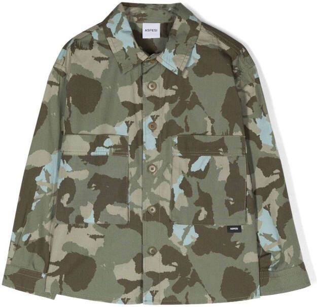 Aspesi Kids Shirt met camouflageprint Groen