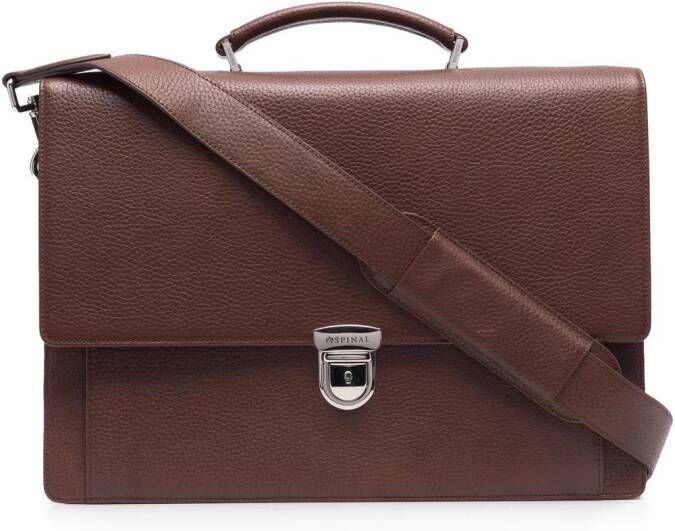 Aspinal Of London City leren laptoptas Bruin