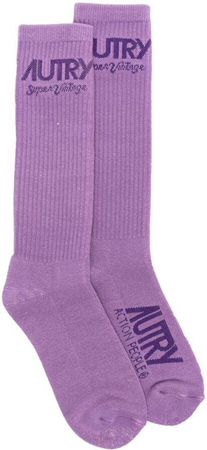Autry Geribbelde katoenen sokken met logoprint Paars