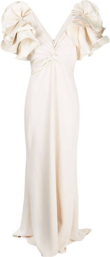 Badgley Mischka Jurk met ruchemouwen Beige