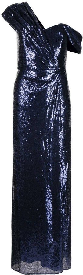 Badgley Mischka Midi-jurk met open schouders Blauw
