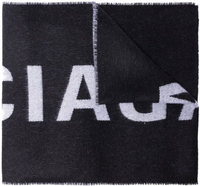 Balenciaga black large logo wool scarf Zwart