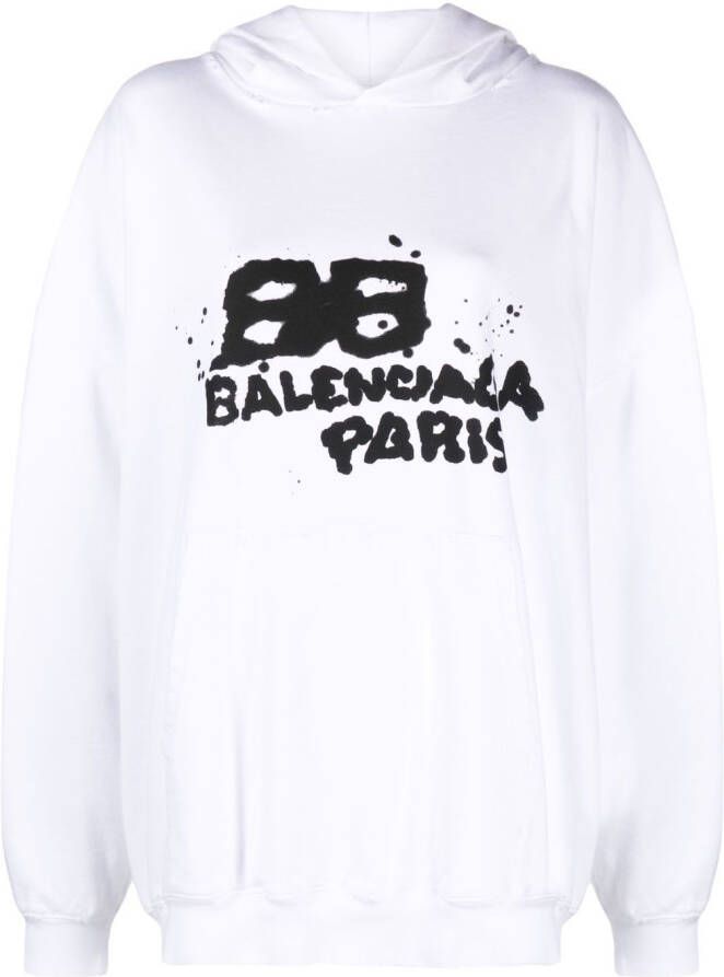 Balenciaga Katoenen hoodie met graffiti logo Wit