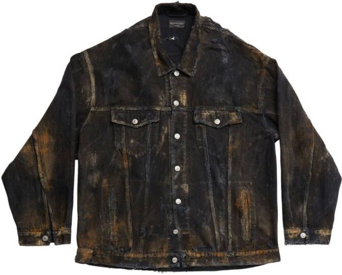 Balenciaga Gescheurd denim jack Zwart