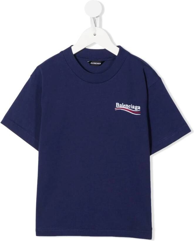 Balenciaga Kids T-shirt met geborduurd logo Blauw