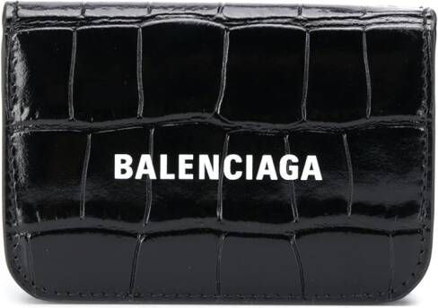 Balenciaga Cash leren portemonnee met krokodillen-reliëf Zwart