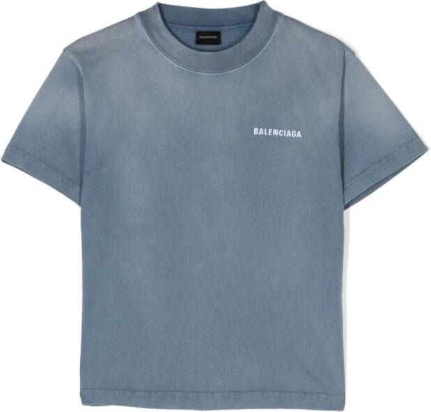 Balenciaga Kids T-shirt met logoprint Blauw