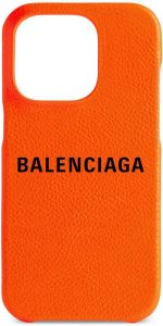 Balenciaga logo-print leather iPhone 14 Pro case Oranje