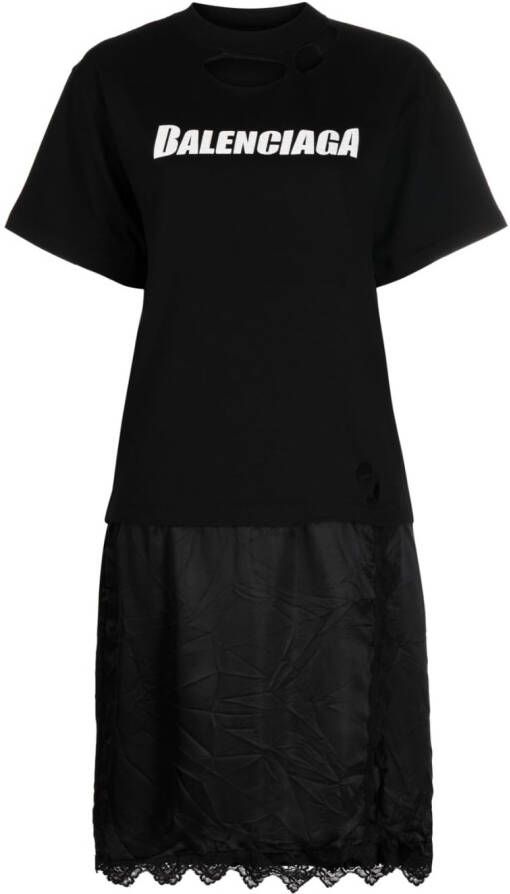 Balenciaga logo-print T-shirt slip dress Zwart