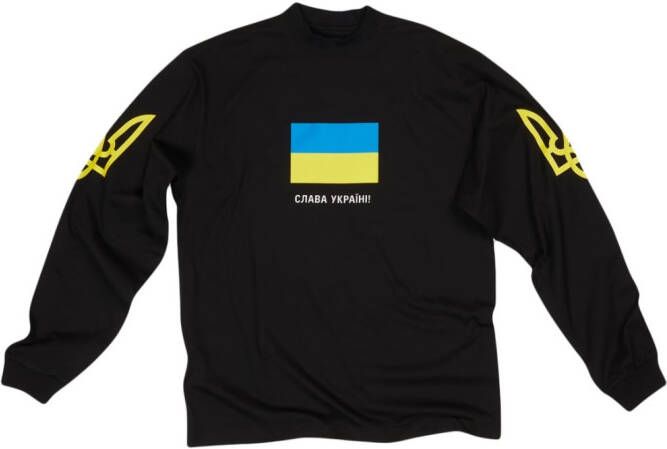 Balenciaga Support Ukraine Long Sleeve T-Shirt Medium Fit Zwart