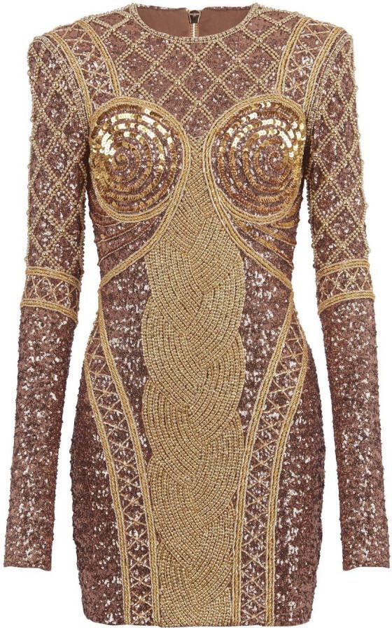 Balmain all-over embroidered short dress Goud
