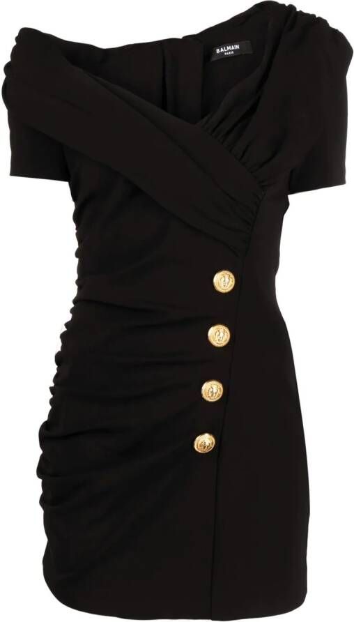 Balmain Off-shoulder mini-jurk Zwart