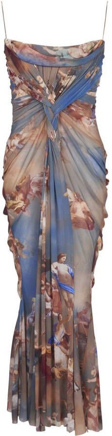 Balmain Sky printed draped tulle maxi dress Meerkleurig Dames