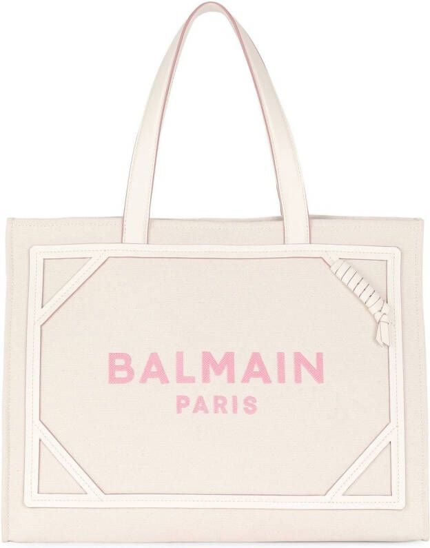 Balmain B-Army 42 canvas tote bag with leather details Beige Dames