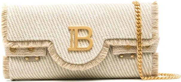 Balmain B-Bizz raffia clutch met logoplakkaat Beige