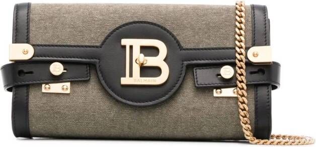 Balmain Canvas B-Buzz 23 clutch bag with leather panels Beige Dames