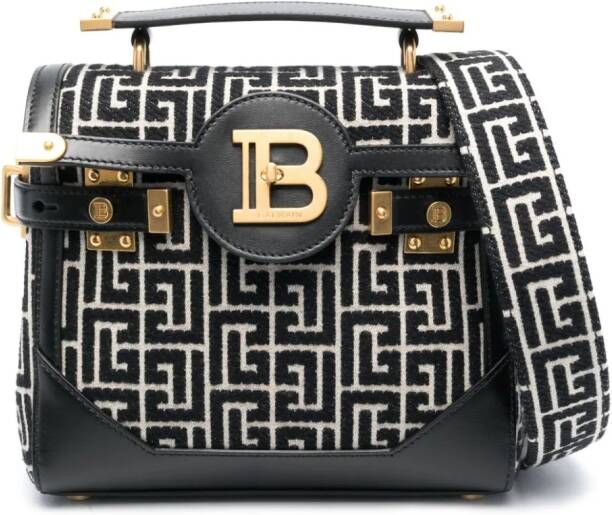 Balmain Bicolor jacquard B-Buzz 23 tas met zwart leren paneel Black Dames