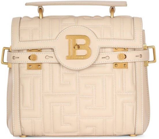 Balmain B-Buzz 23 tas in monogram gewatteerd leer Beige Dames