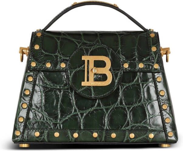 Balmain B-Buzz Dynasty bag in crocodile-print leather Green Dames