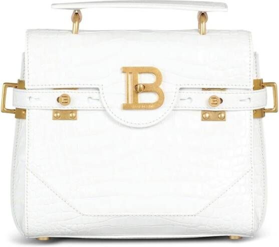 Balmain B-Buzz 23 bag in crocodile effect-embossed leather White Dames