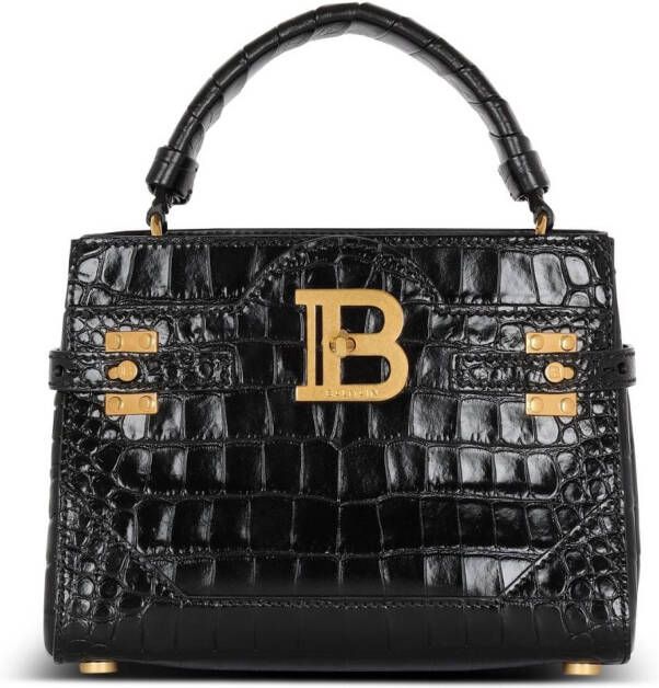 Balmain B-Buzz 22 top-handle tas in krokodillenprint leer Black Dames