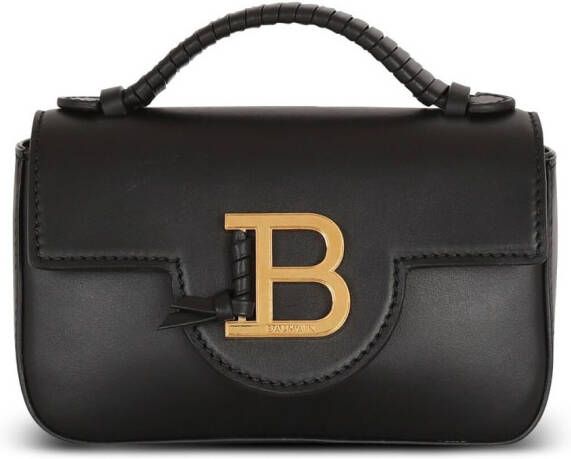 Balmain Zwarte Leren Mini Handtas met Gouden B Monogram Black Dames