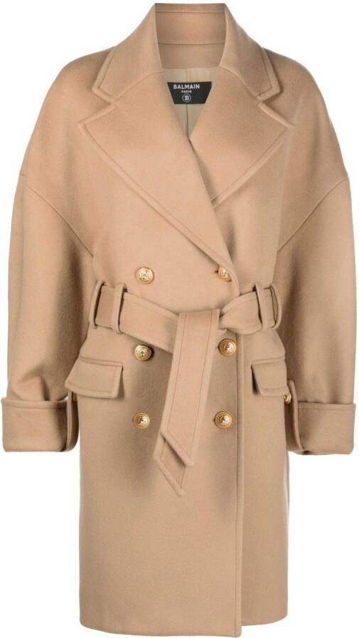 Balmain Jas met ceintuur Beige