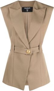 Balmain belted-waist sleeveless wool jacket Bruin
