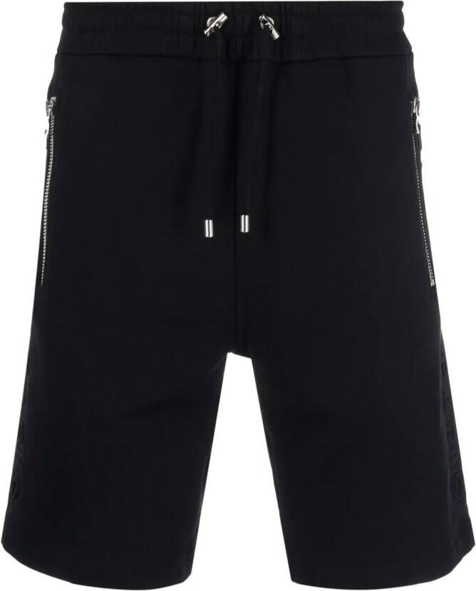 Balmain Korte broek van katoen Katoenen shorts met reliëf logo Black Heren