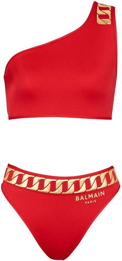 Balmain Bikini met kettingprint Rood
