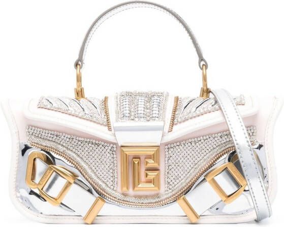Balmain Blaze clutch bag in leather and embroidered satin Grijs Dames